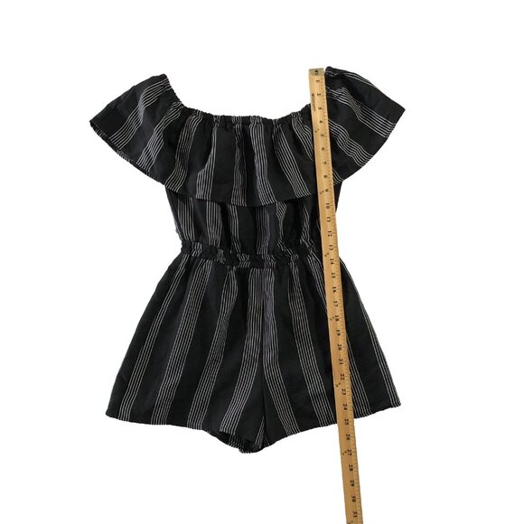 Lucca Romper Womens Size XS Black & White Striped Off-Shoulder Ruffled - Picture 3 of 6